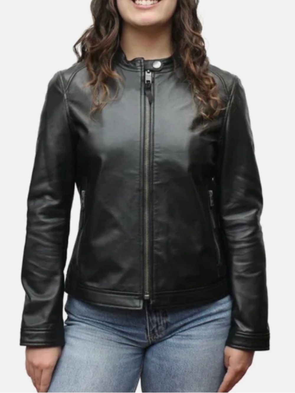 Frye Ladies Black Leather Moto Jacket Size L NWT